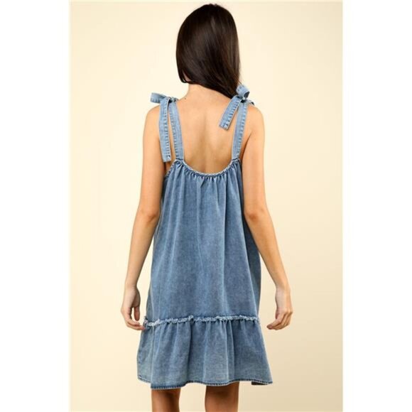 ⭐ NWT ⭐ VERY J Ruffled Shoulder Tie Denim Mini Dress, Comfy, Flowy, Summer Dress - Picture 2 of 5